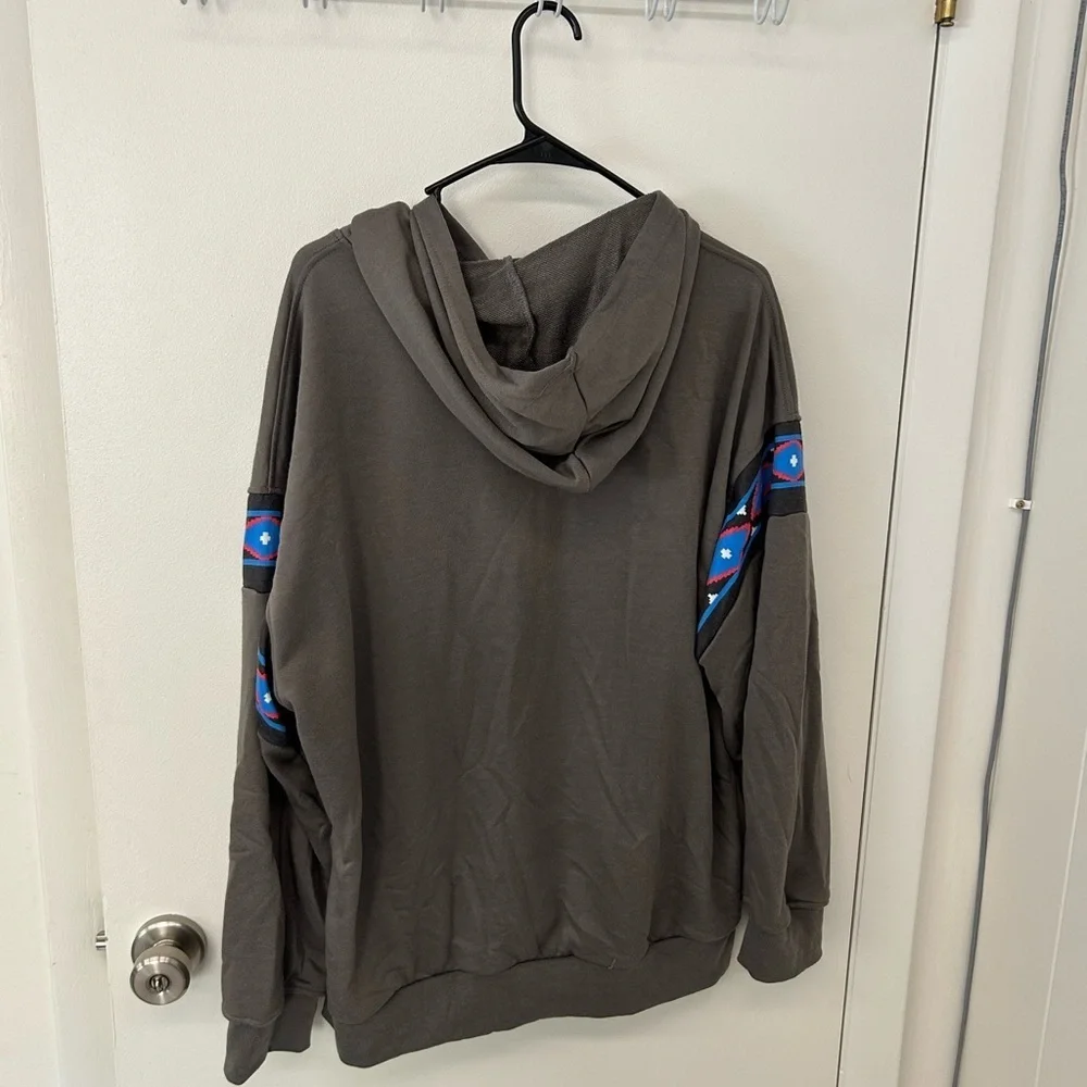 Men's Gray Hoodie with Blue and Red Pattern - Picture 2 of 3